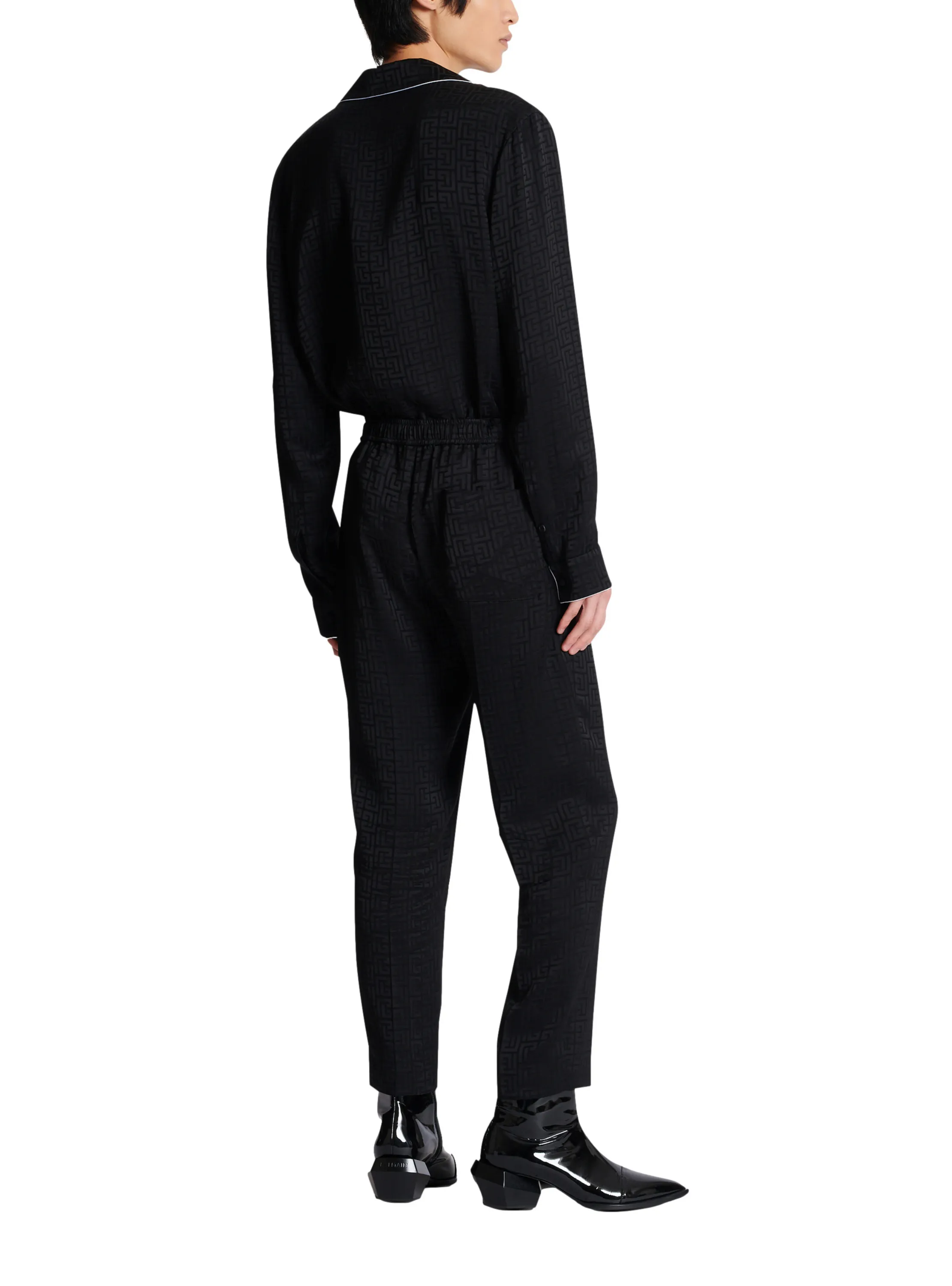BALMAIN  Pantalon en satin en jacquard monogramme - Noir
