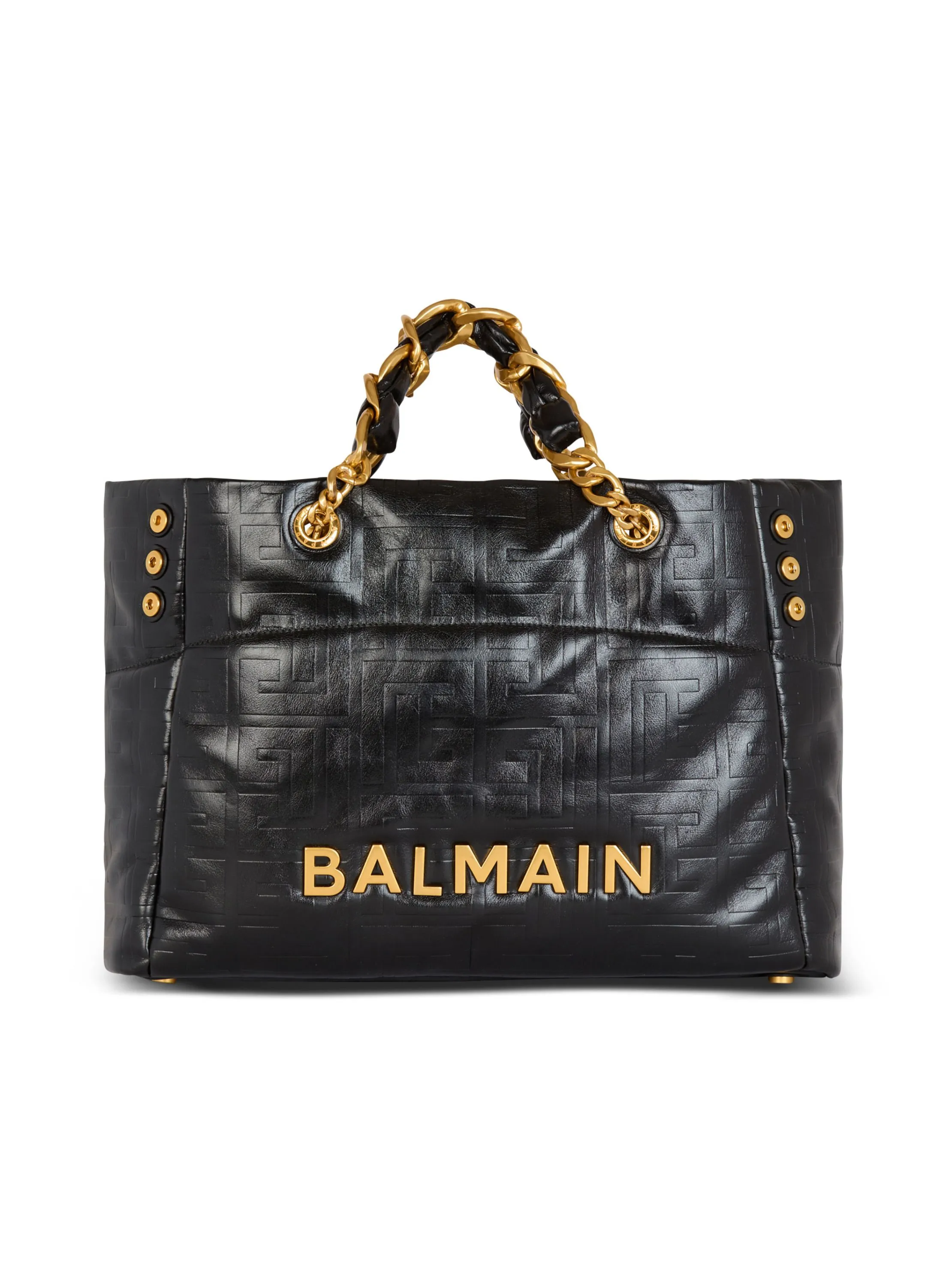 BALMAIN  Sac cabas 1945 soft en cuir de veau craquelé embossé monogramme pb labyrinthe - Noir