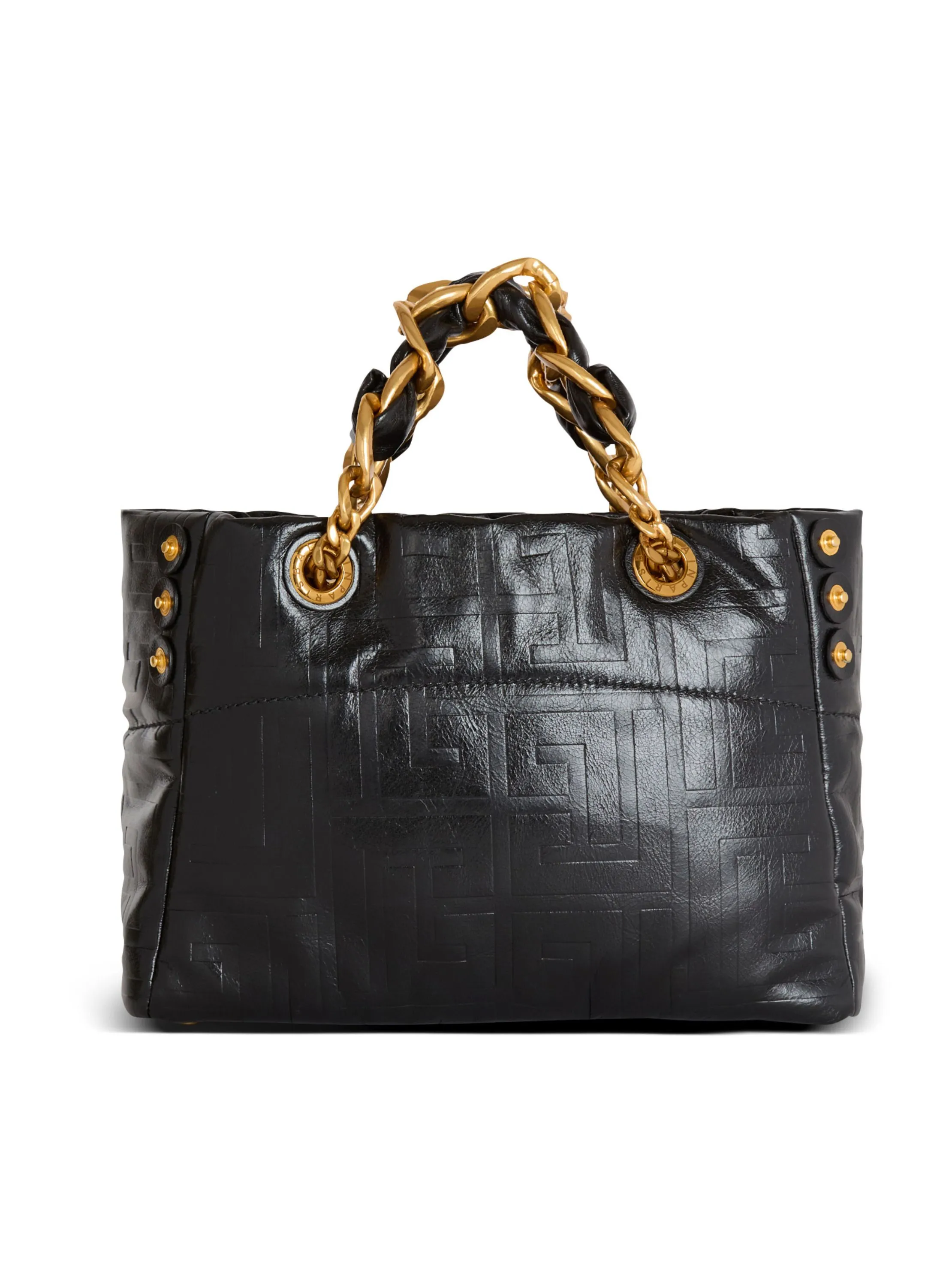 BALMAIN  Sac cabas 1945 soft small en cuir de veau craquelé embossé monogramme pb labyrinthe - Noir