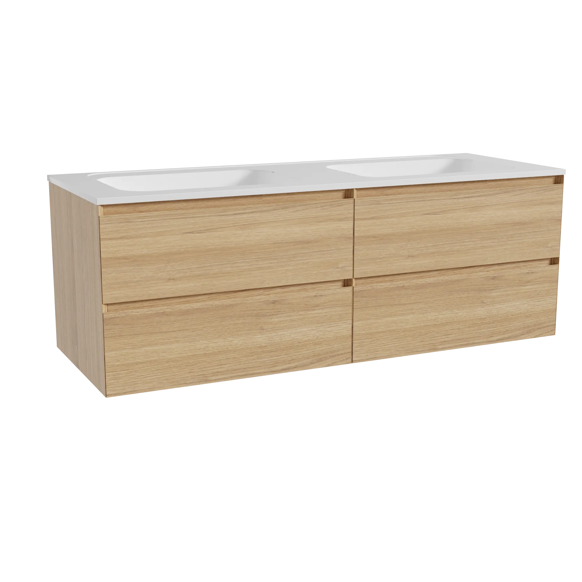 Balmani Mitra meuble salle de bains suspendu 150 x 55 cm chêne naturel avec Tablo Strada double vasque en marbre composite blanc
