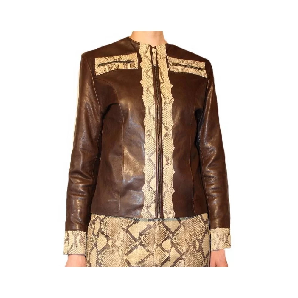 Blouson cuir agneau vintage et python véritable modèle Fisila
