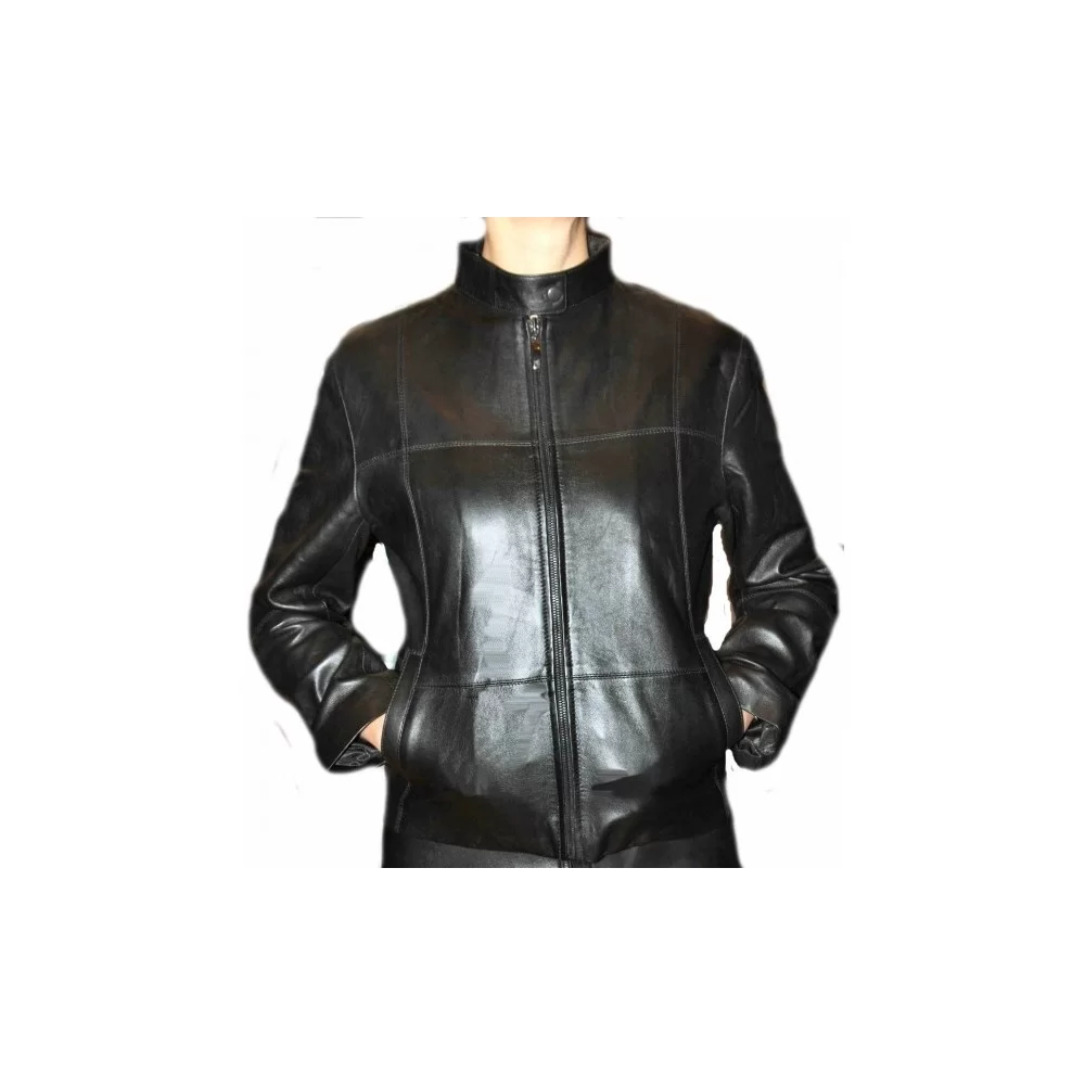 Blouson cuir femme agneau couleur noir modèle Barbara