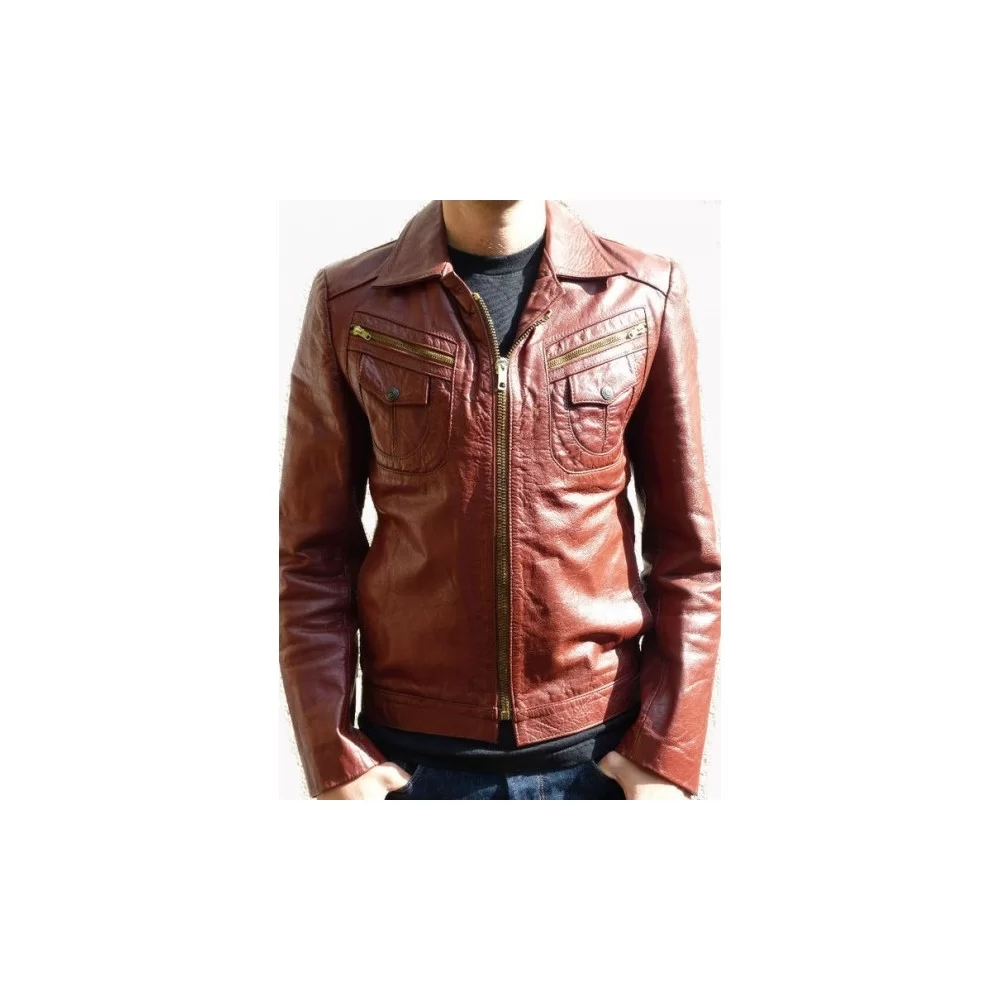 Blouson cuir homme agneau marron modèle Romeo
