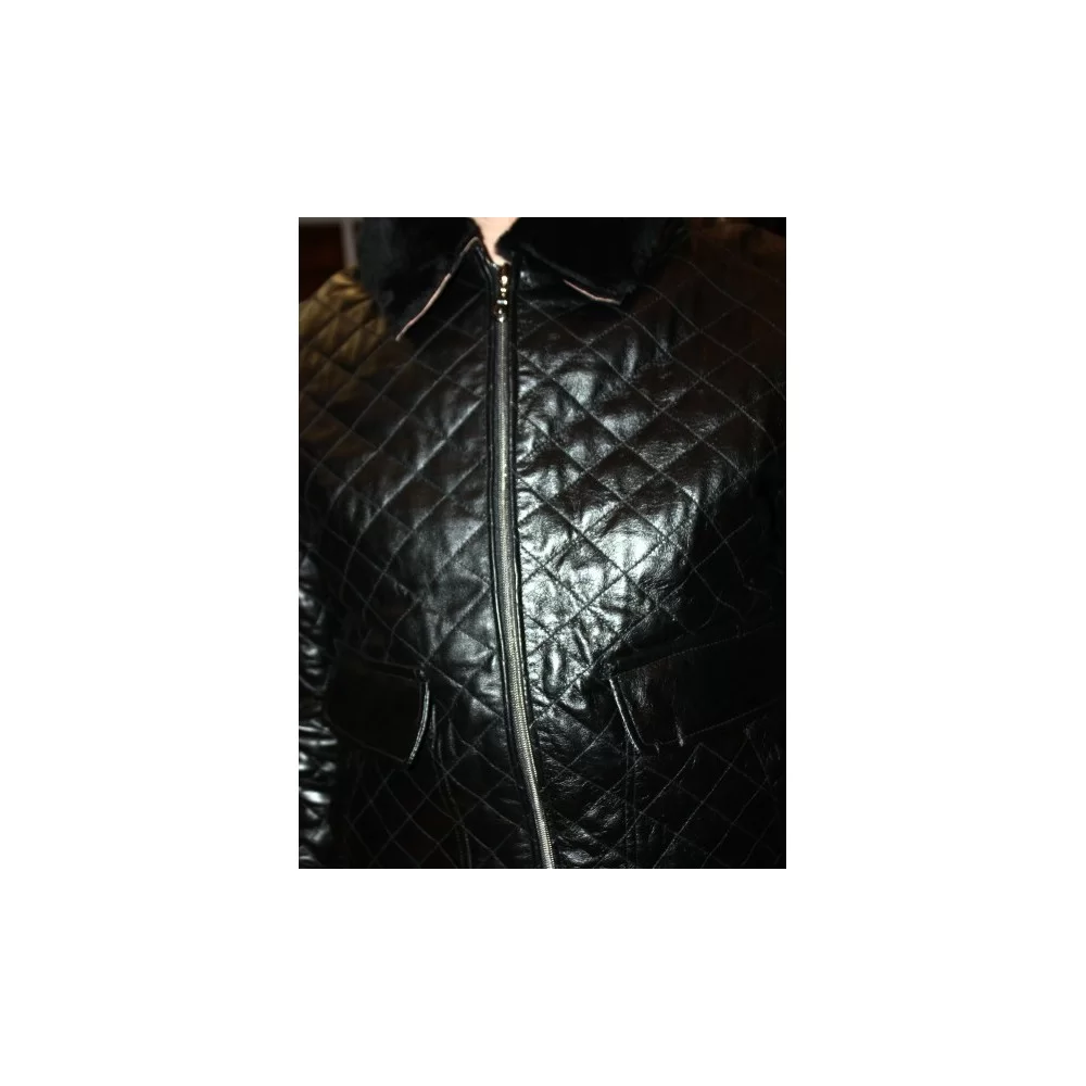 Blouson cuir homme agneau noir col amovible mouton modèle Octavio