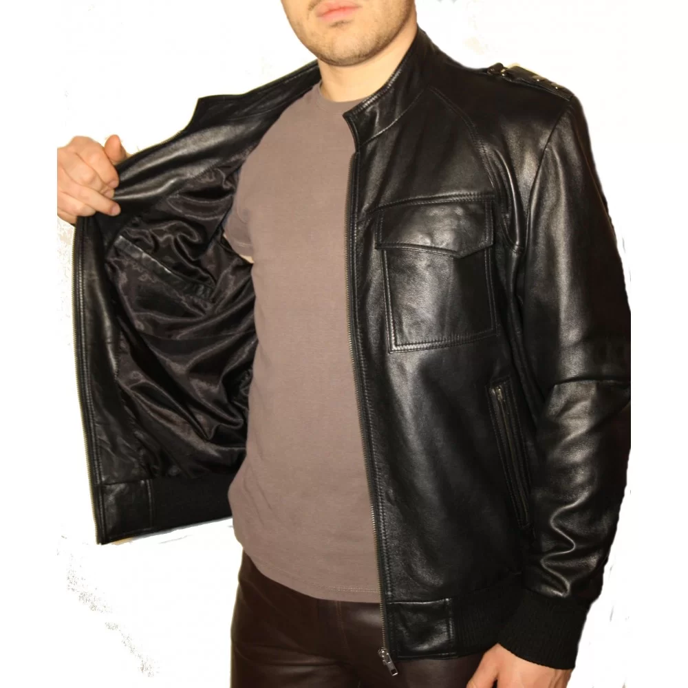 Blouson cuir homme agneau noir modèle Josse