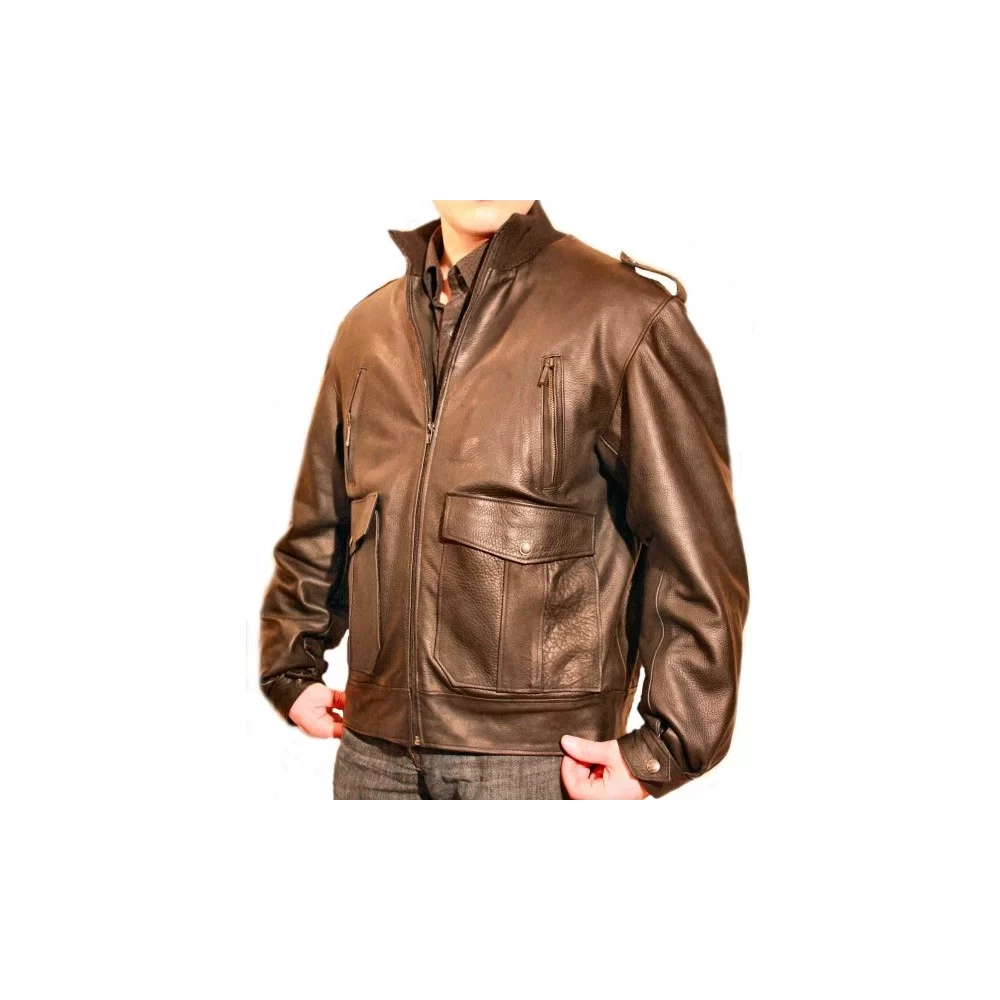 Blouson cuir homme vachette grainée marron modèle Flyer