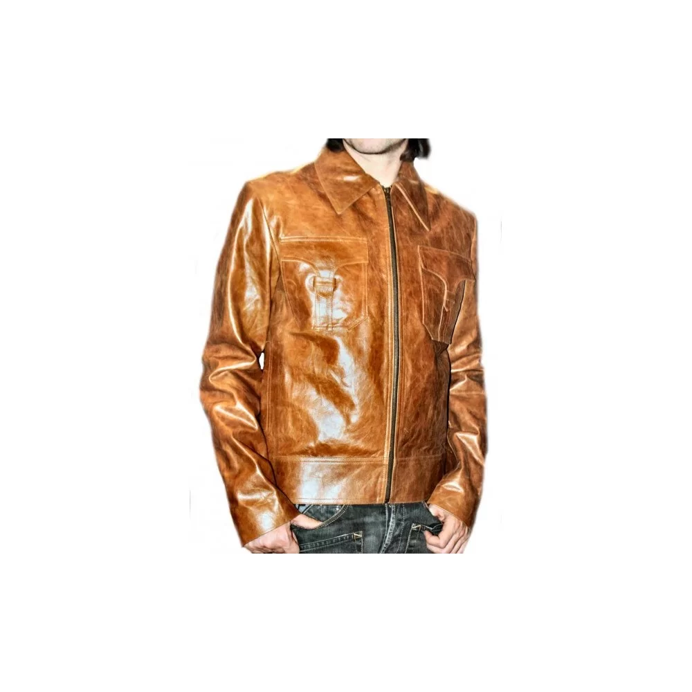 Blouson cuir homme vachette vintage couleur camel modèle Didier