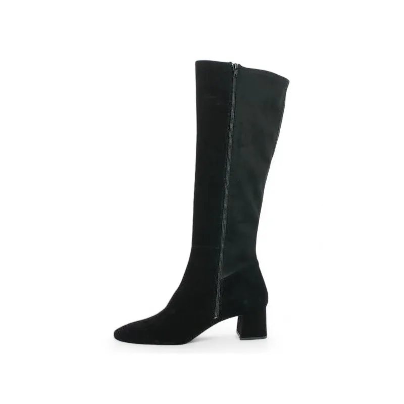 Botte petit talon carré velours noir Athena