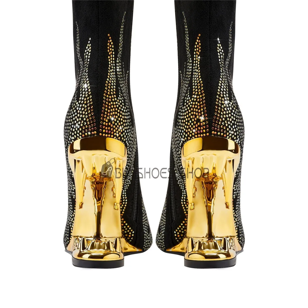 Bottine Femme Cuir Brillante A Talon Haut 10 cm Talon Spécial Boots Femme