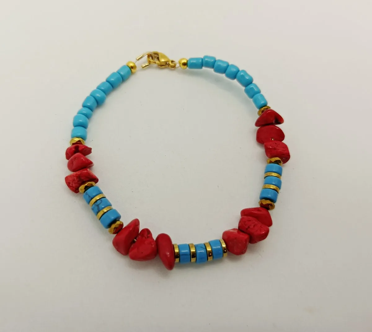 Bracelet hématite/corail rouge/turquoise2