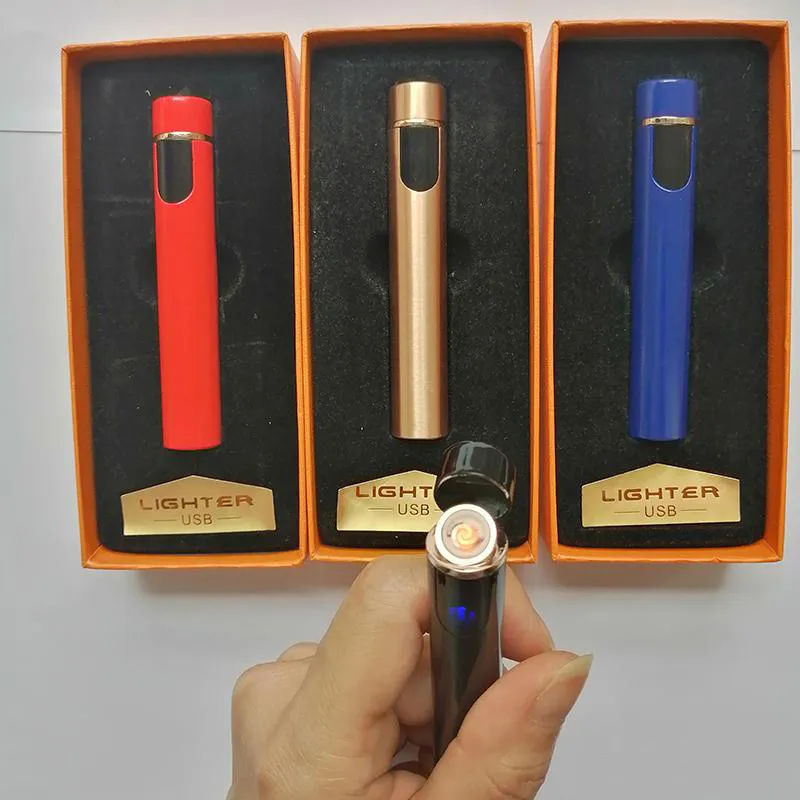 Briquet Électrique À Arc Rechargeable USB, Affichage De Puissance Cylindrique, Détection Tactile, Mini Briquet Coupe Vent Portab