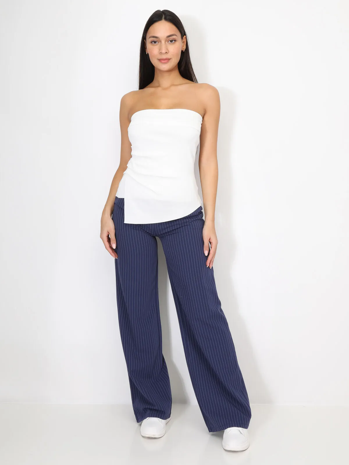 Bustier asymétrique à fronces- Blanc