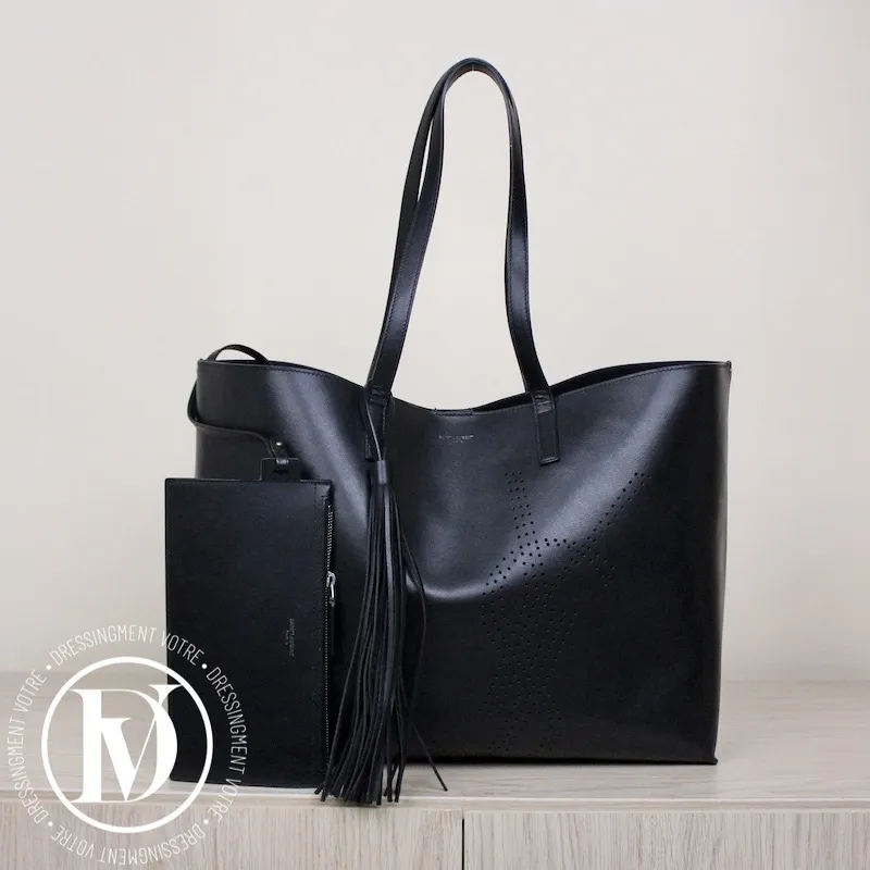 Cabas Shopping en cuir noir perforé – Saint Laurent