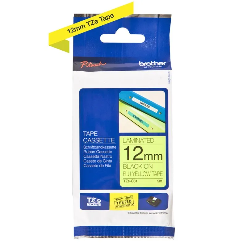 Cassette Brother TZE-C31 - 12 mm - noir / jaune fluo