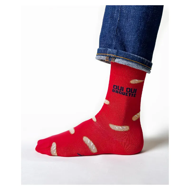 Chaussettes Caspar OUI OUI BAGUETTE all over Rouge