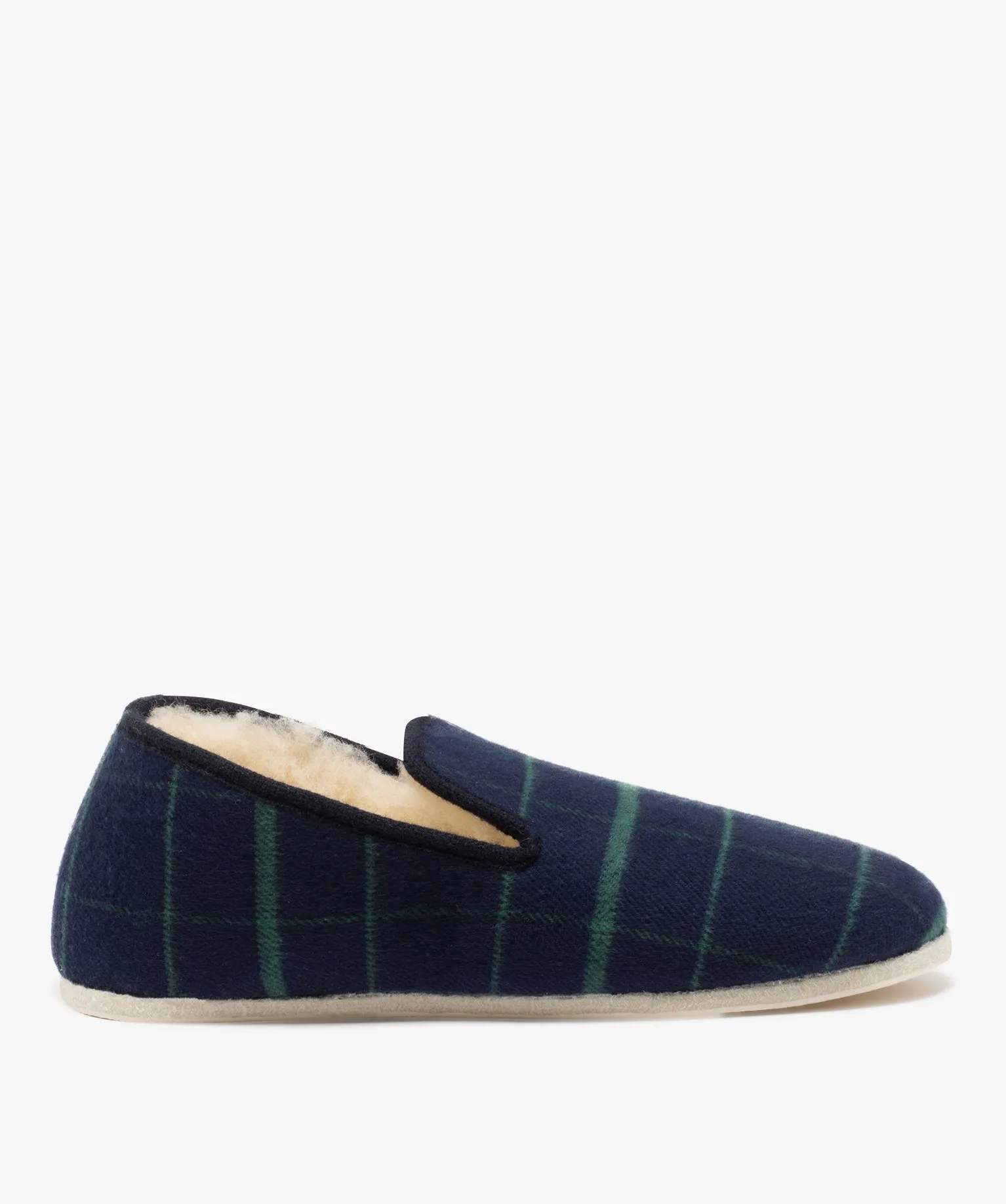 chaussons homme dessus a carreaux et fourres en laine vert standard