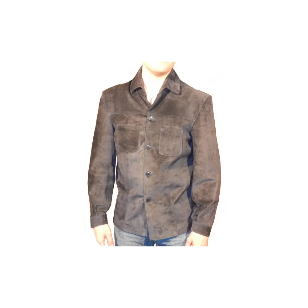 Chemise homme agneau velours façon daim marron modèle Rick