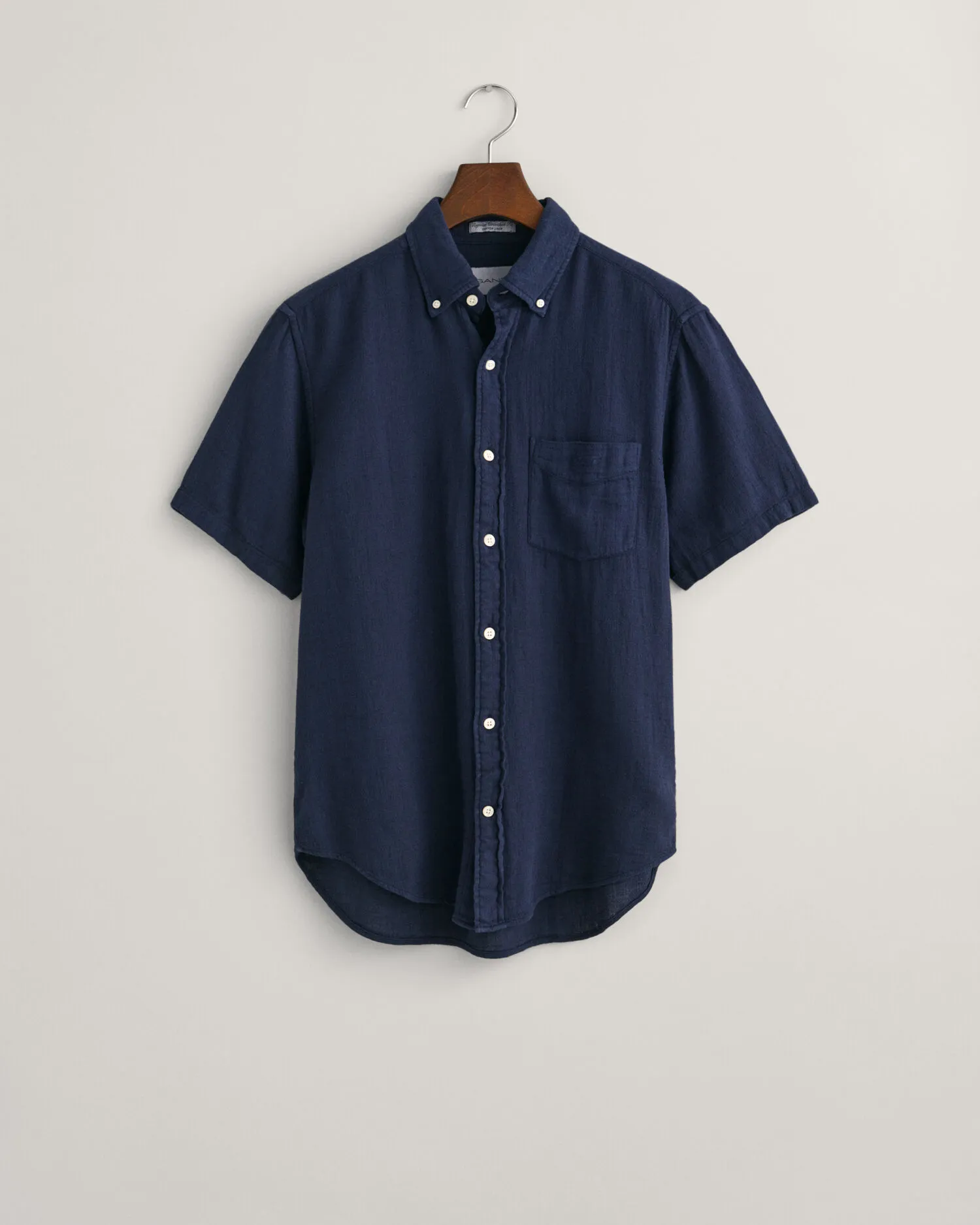 Chemise regular fit texturée en coton et lin à manches courtes