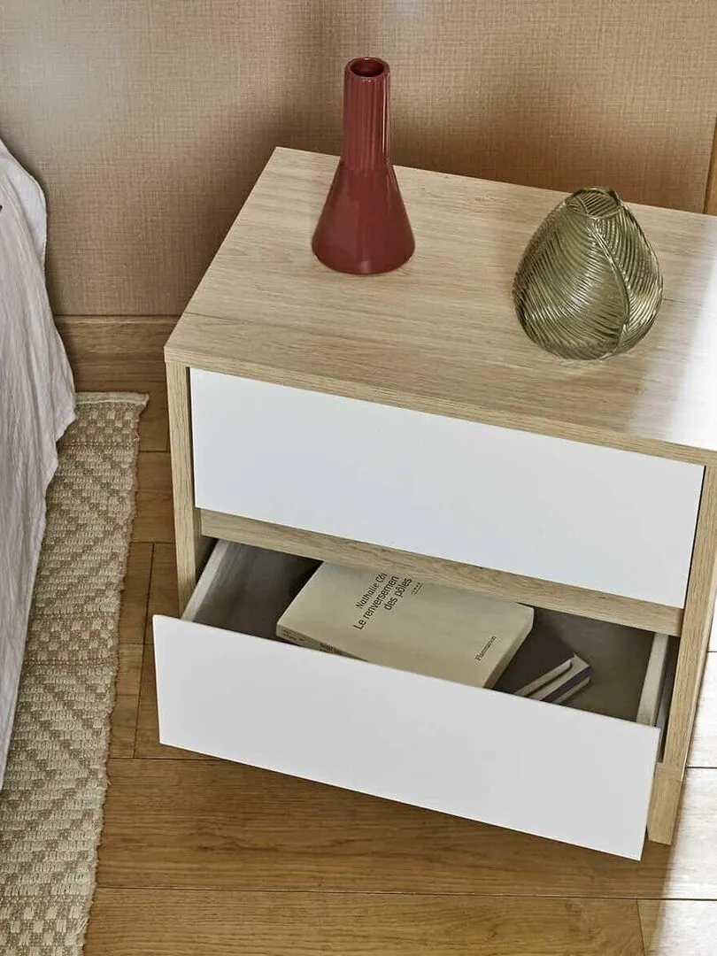 Chevet 2 tiroirs Kira - AKITEN RETAIL - Blanc Beige Blanc