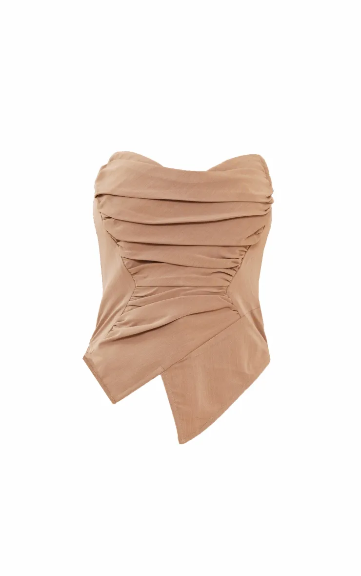 Combinaison bustier froncée taupe à bonnets pointus détail corset