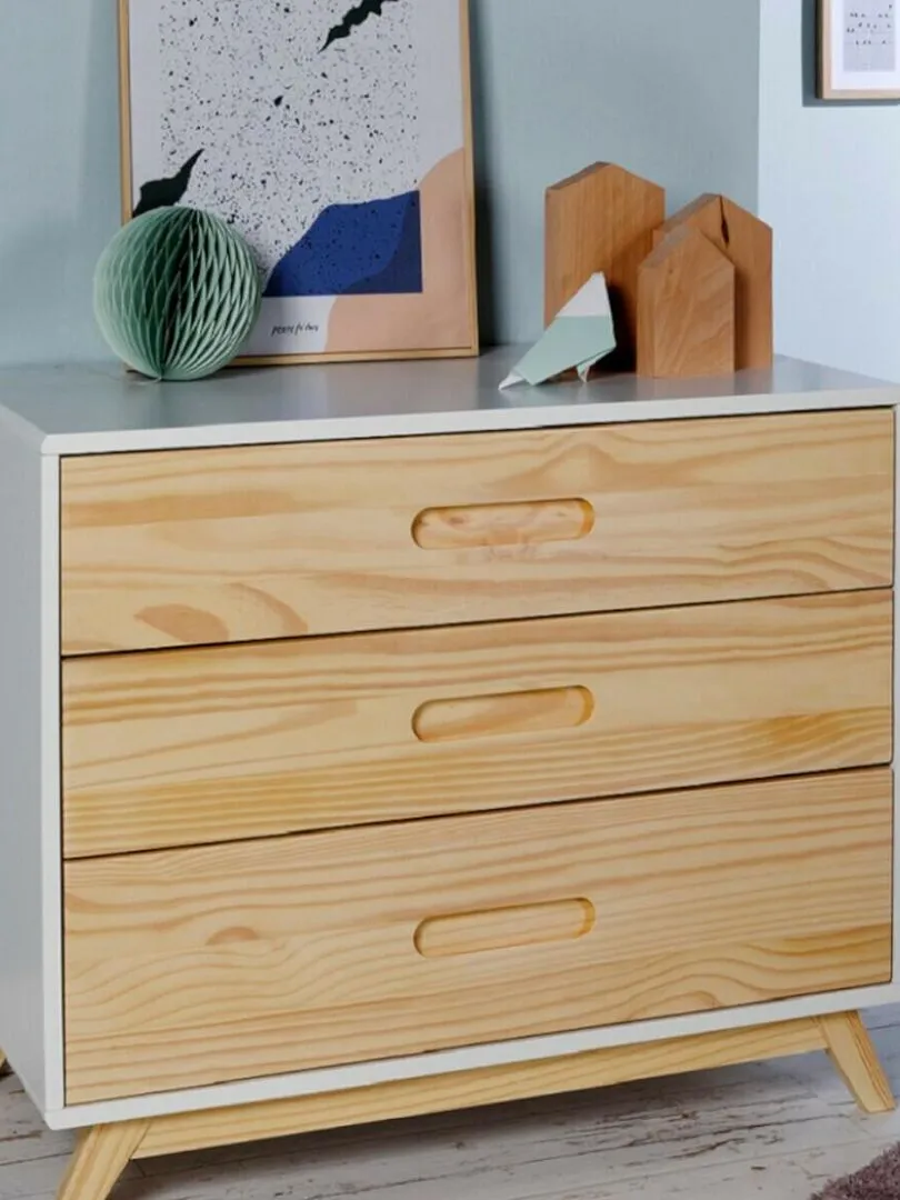Commode 3 tiroirs Zola - AKITEN RETAIL - Blanc Marron