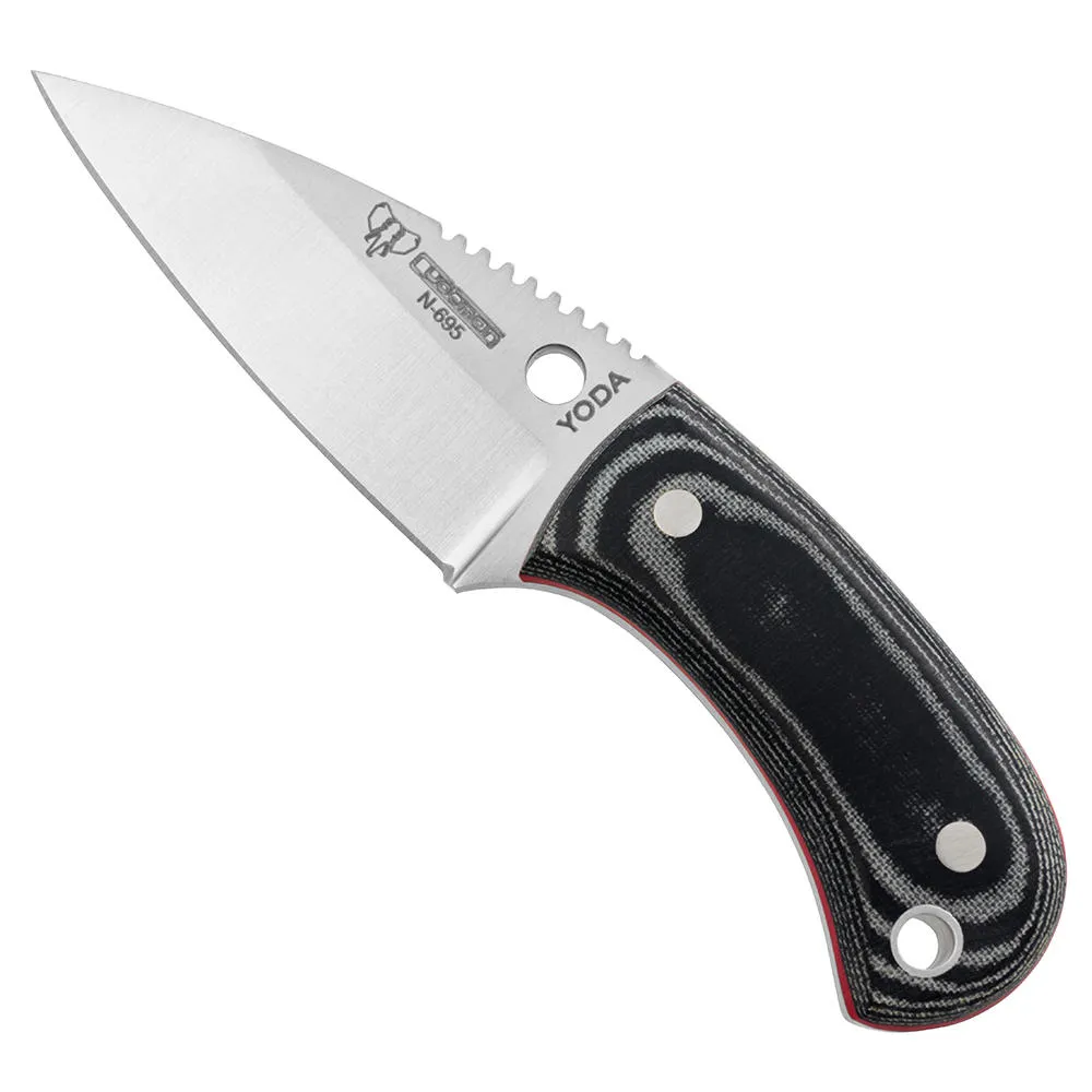 Couteau 3 doigts Cudeman » Yoda «, micarta noir, fourreau en cuir