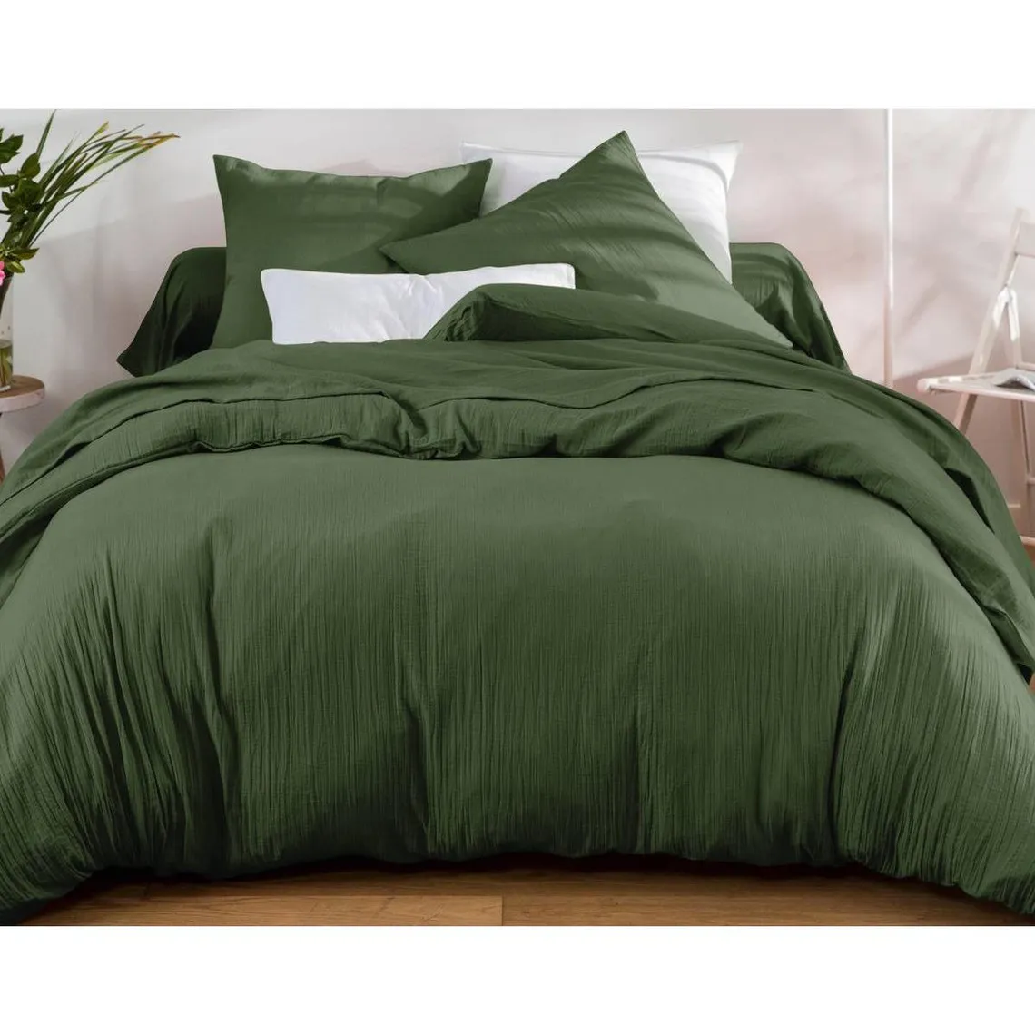 Drap-housse DOUBLE GAZE kaki en double gaz de coton | 3 Suisses