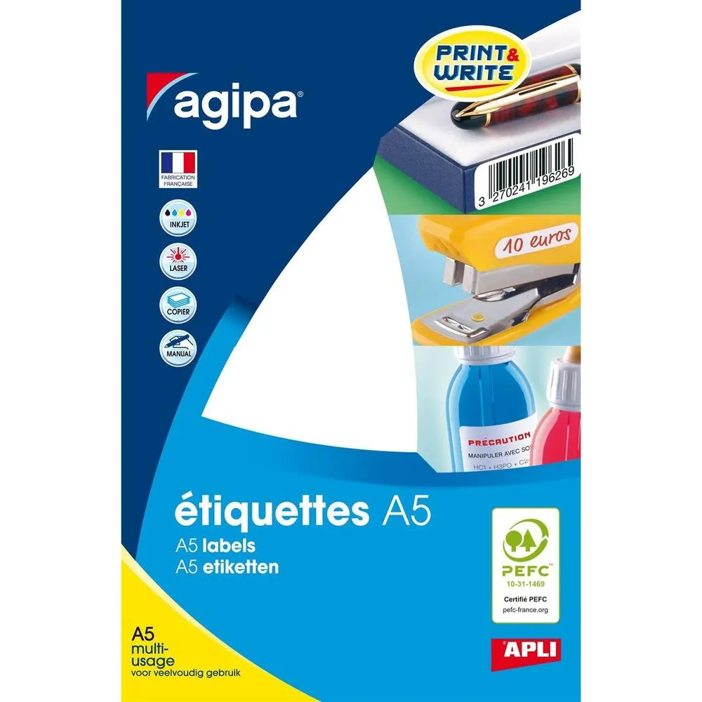 Etui A5 ( 16F ) de 16 Étiquettes multi-usage Permanentes 210x148 mm Blanc