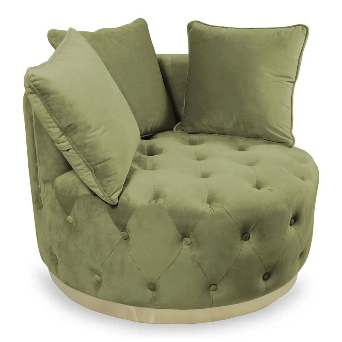 Fauteuil rond capitonné Velours Kaki  | 3 Suisses