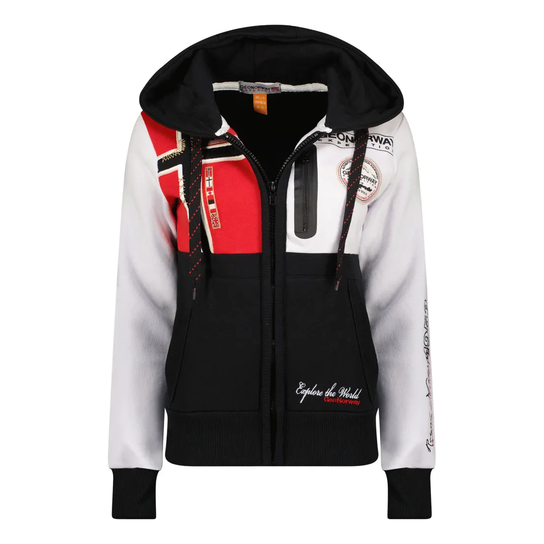 Geographical Norway Gexplore Femme - Sweat zippé avec lien de resserrages et poches sur le cté, Noir
