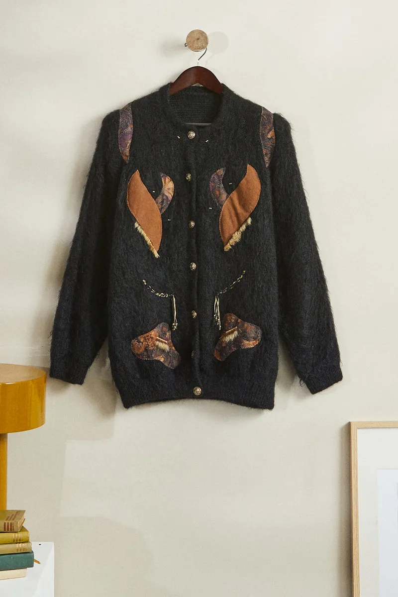 Gilet long en mohair fantaisie noir
