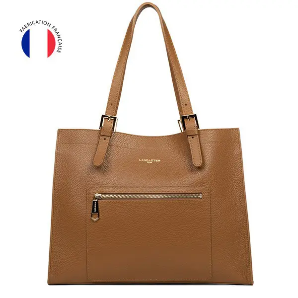Grand sac cabas épaule Foulonné Double Camel/Orange | Lancaster
