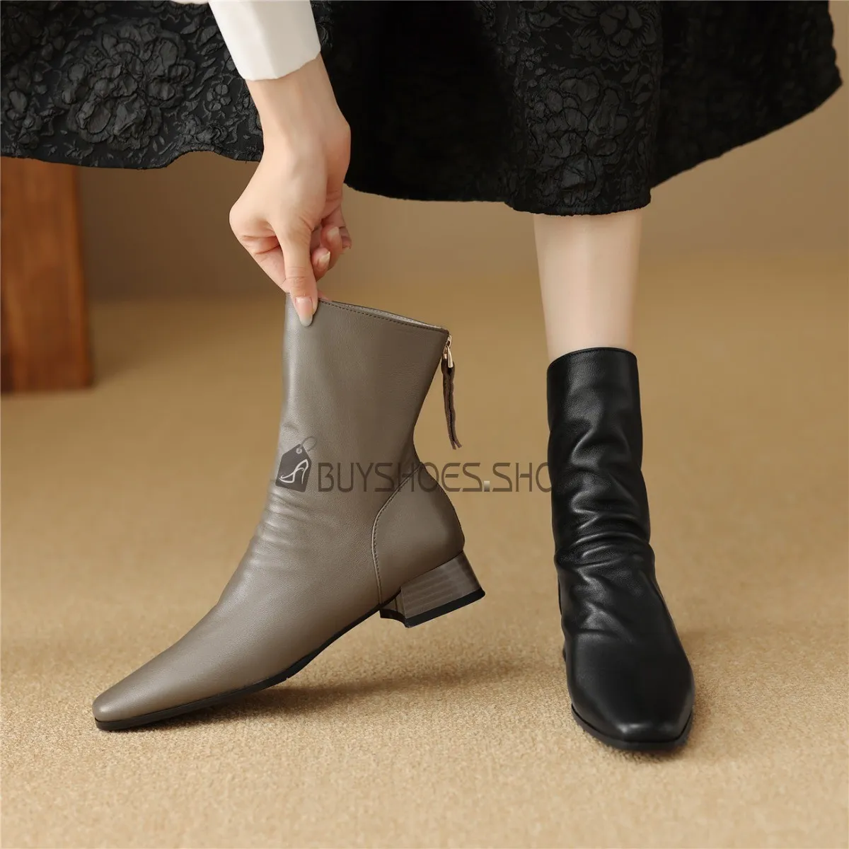 Habillées Talon 4 cm Femme Bout Carré Bottine Talon Carré