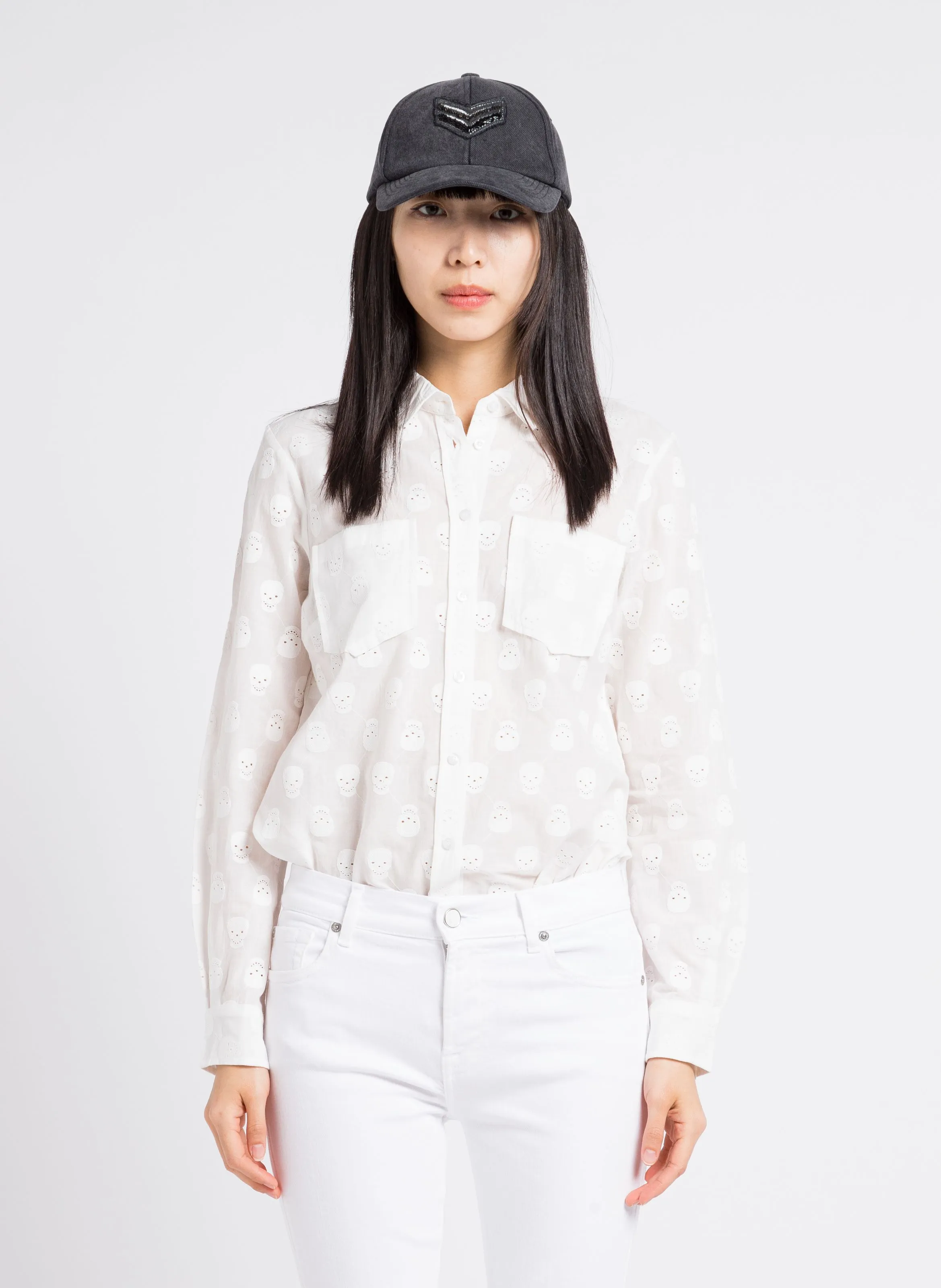 IKKS  Chemise droite col classique en coton brodé - Blanc