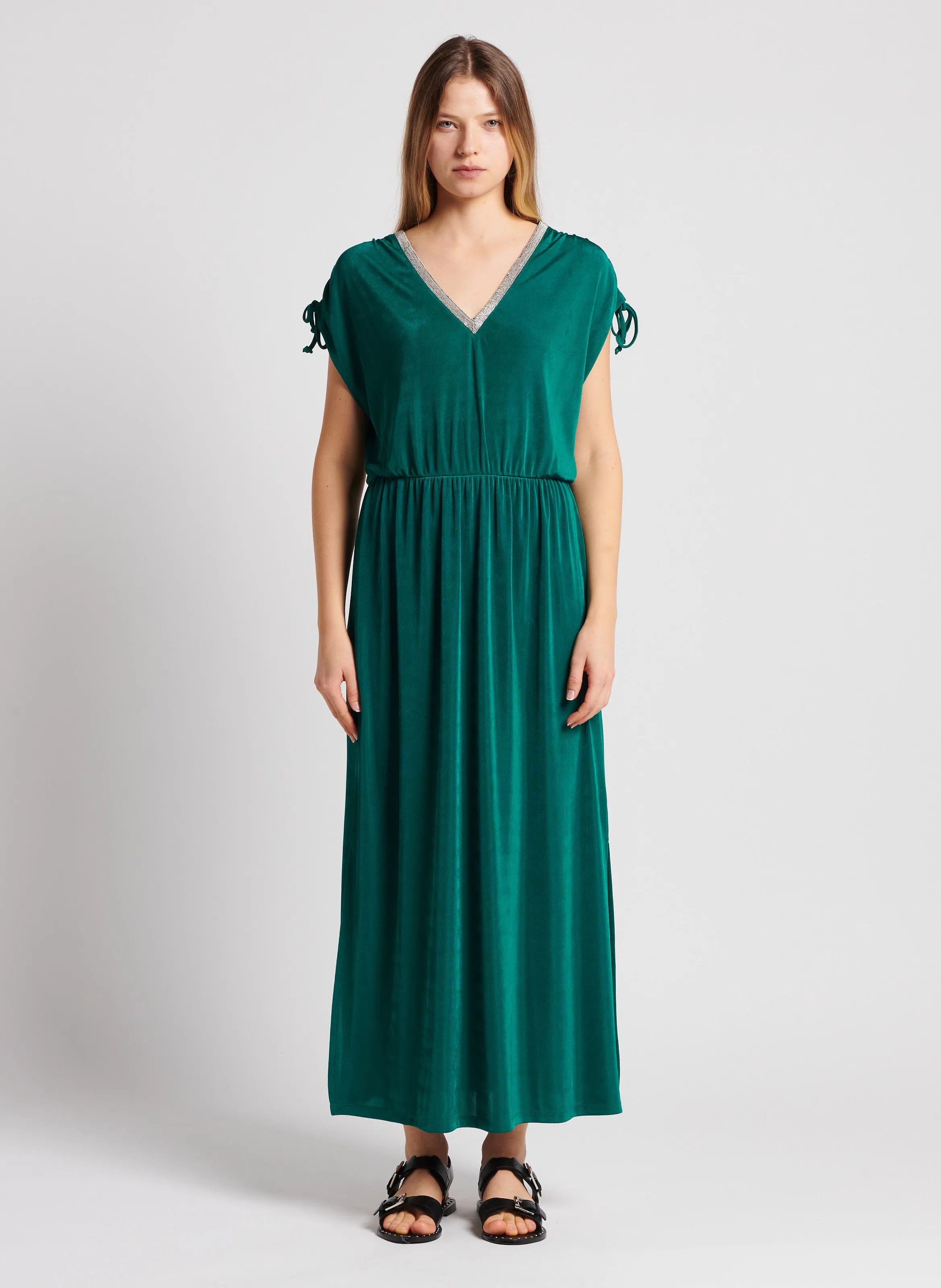 IKKS  Robe longue droite à col v - Vert