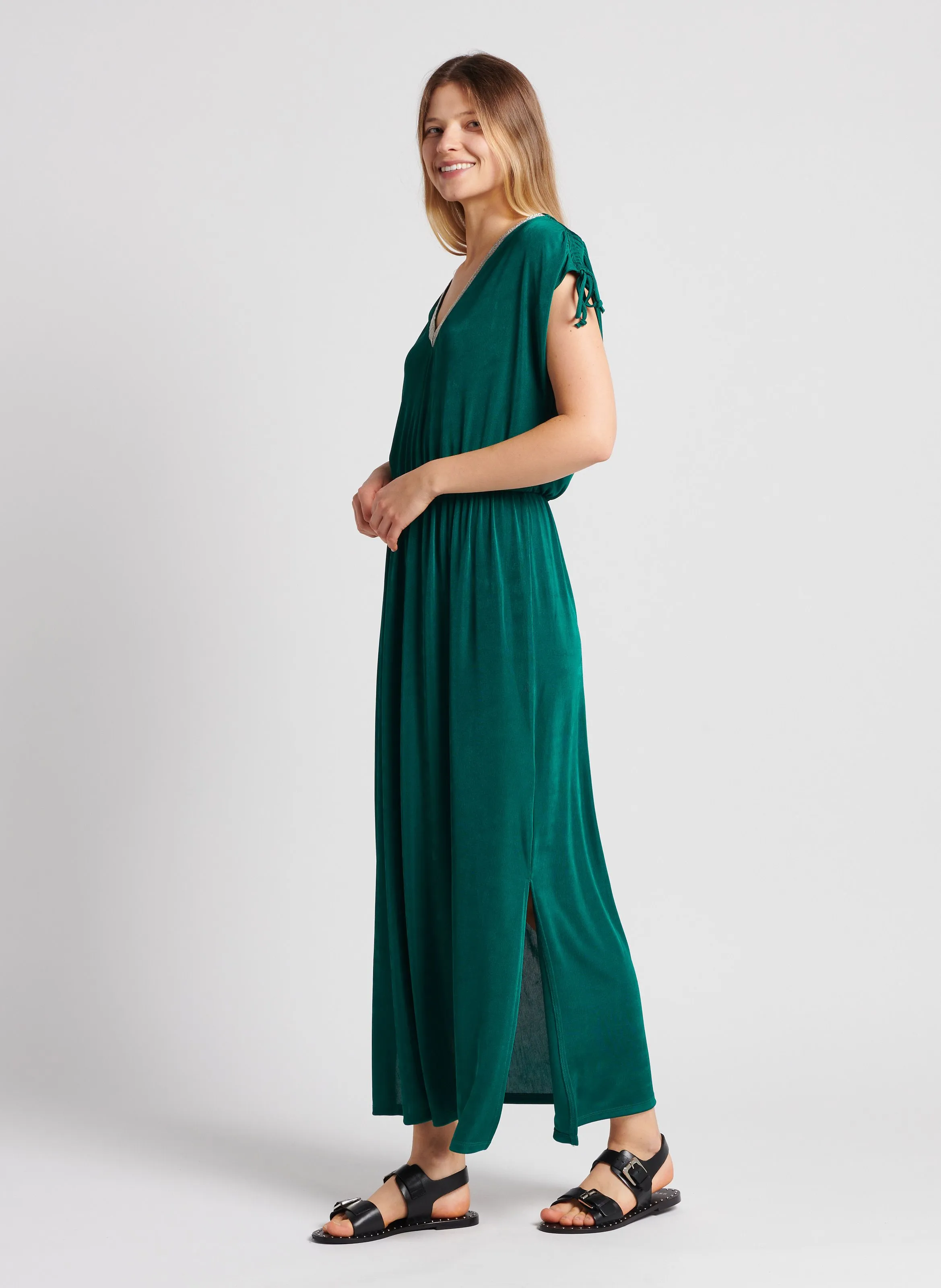 IKKS  Robe longue droite à col v - Vert