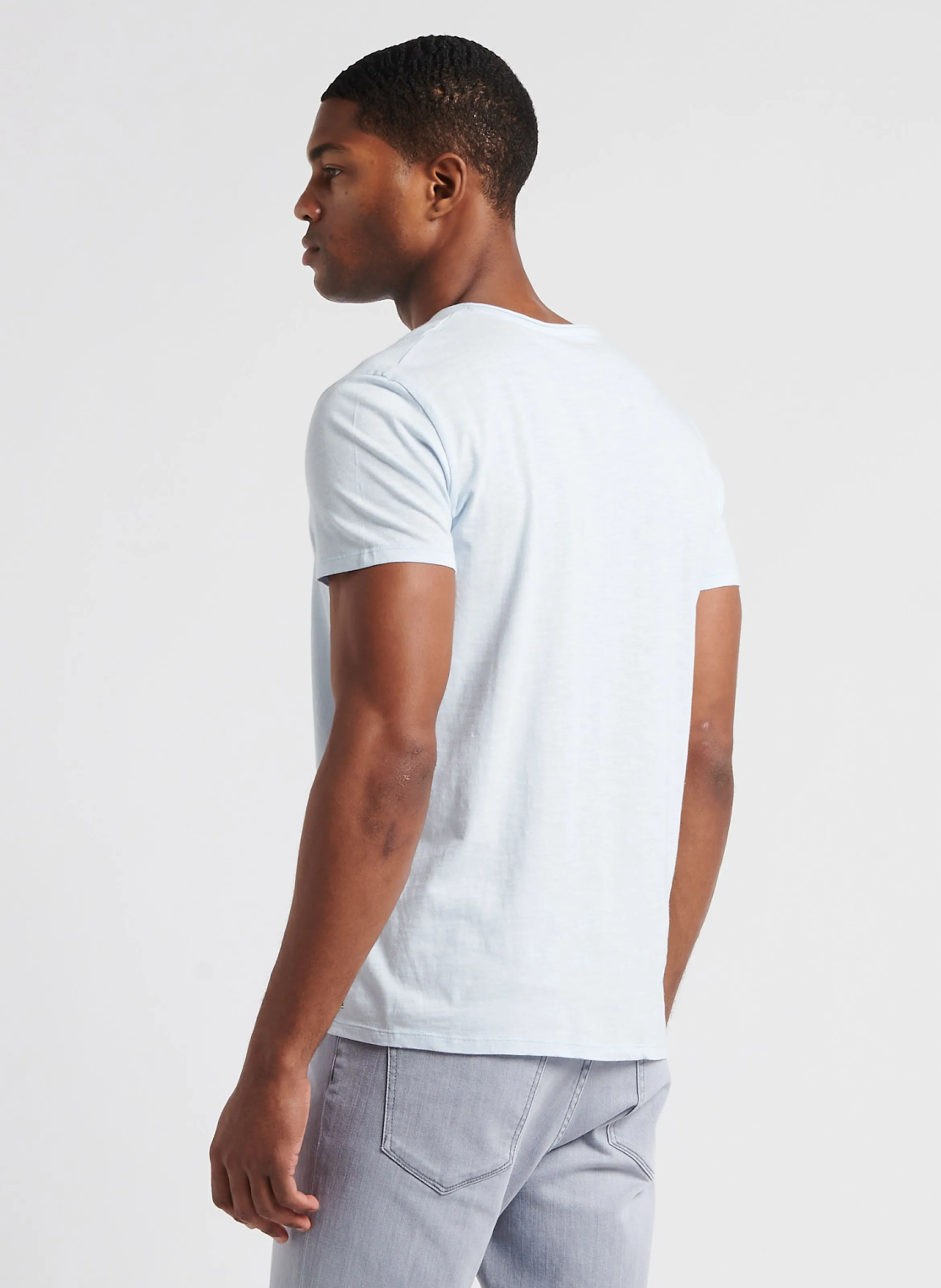 IKKS  Tee-shirt col v en coton bio flammé - Bleu