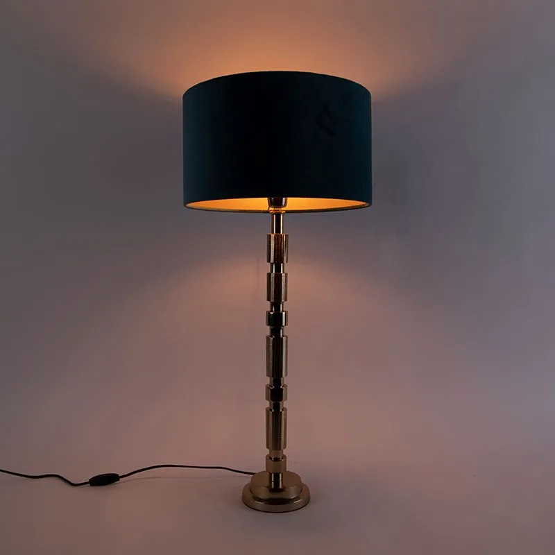 Lampe de table Art Déco abat-jour velours doré bleu 35 cm - Torre