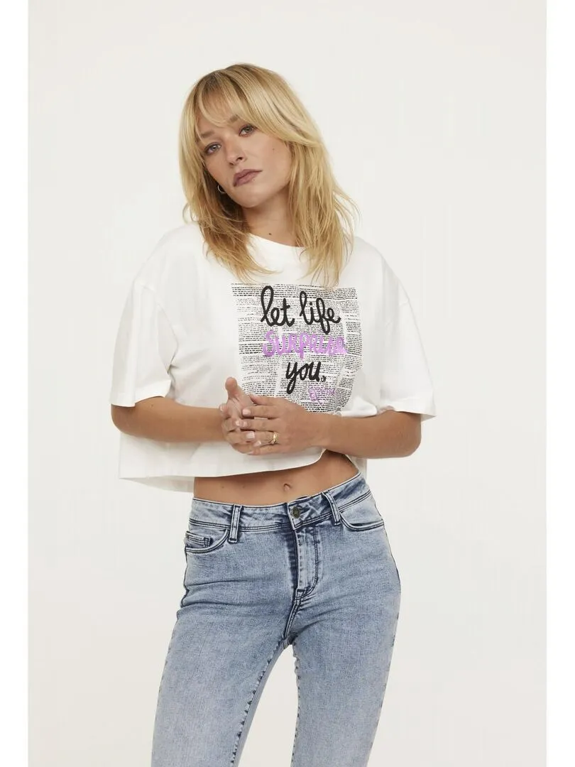 Lee Cooper - T-shirt manches 3/4 coton loose AIDA - Blanc