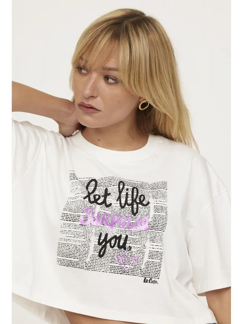 Lee Cooper - T-shirt manches 3/4 coton loose AIDA - Blanc