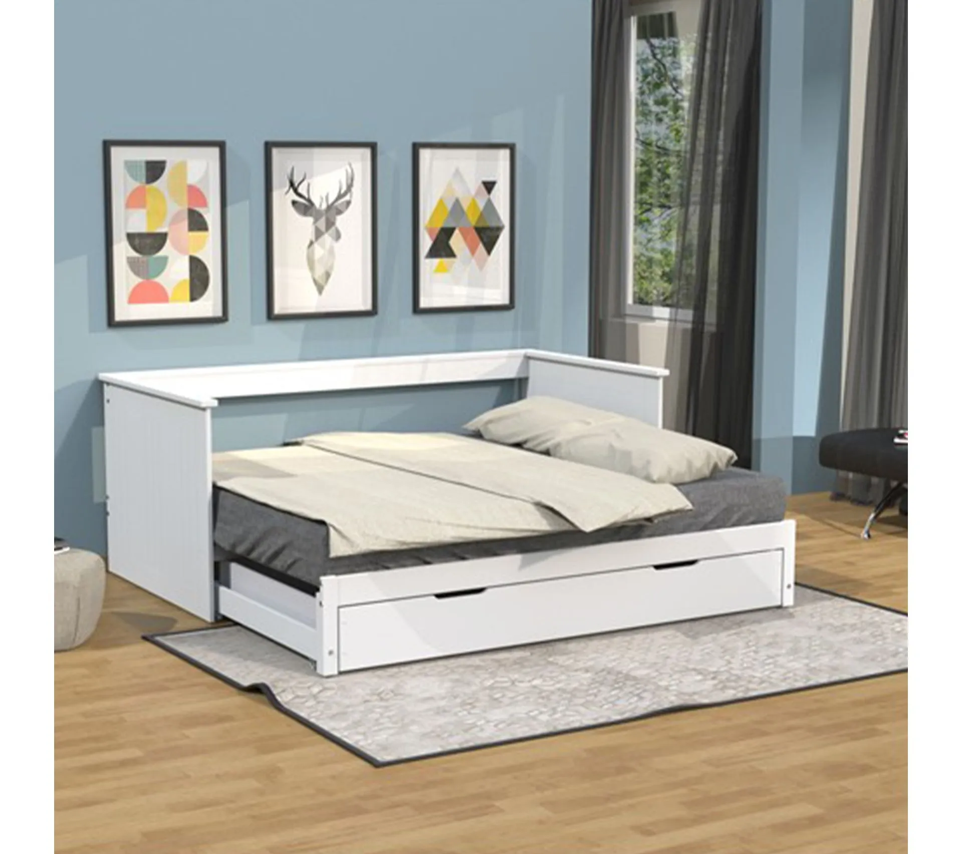 Lit Banquette Extensible 90x190 Inclus Sommiers Et 1 Tiroirs Alice Blanc
