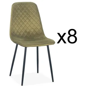 Lot de 8 chaises matelassées Norway Pieds Noir et Velours Kaki | 3 Suisses