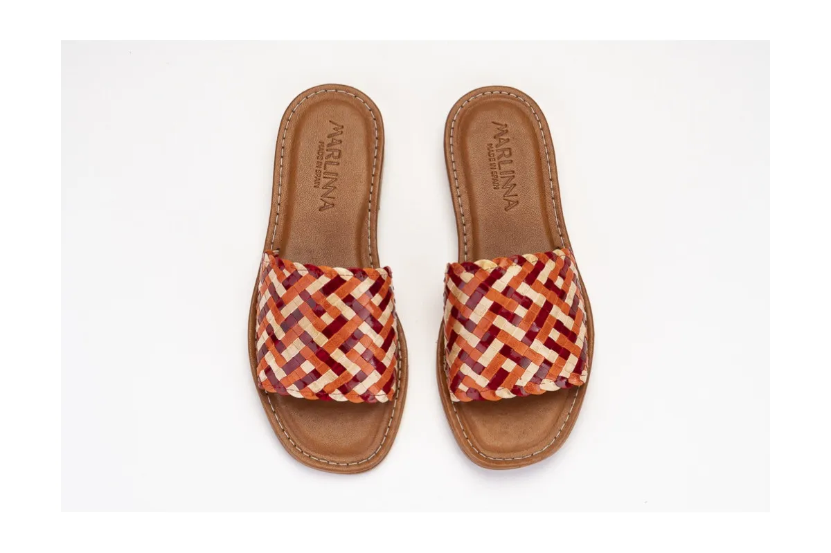 Mules en cuir tressé - Orange