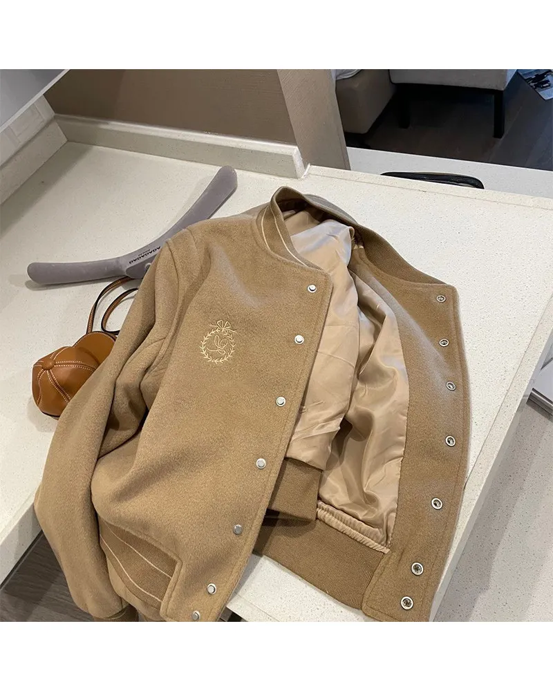 Nouvelle veste de baseball ample pour femmes couleur unie