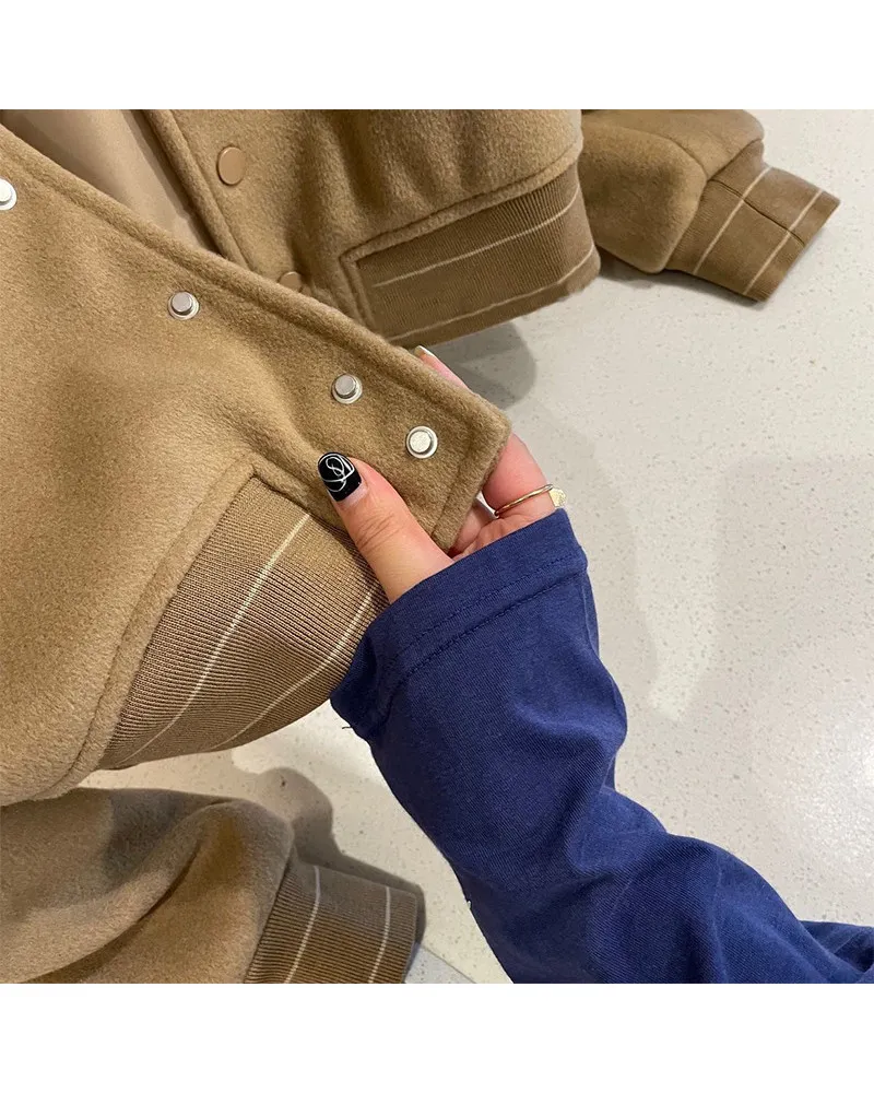 Nouvelle veste de baseball ample pour femmes couleur unie