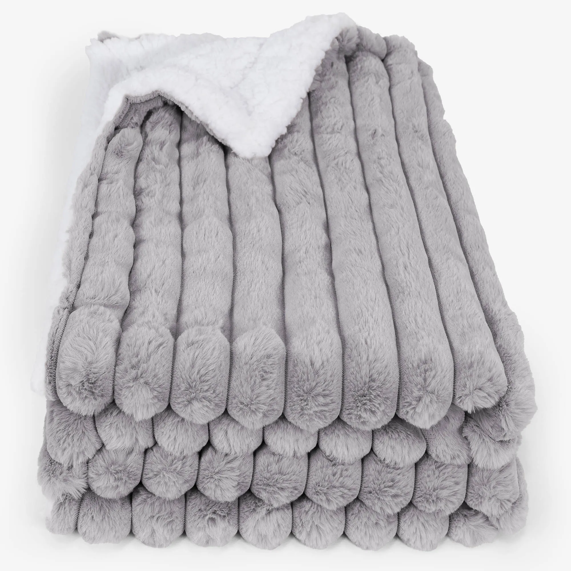 Plaid / Couverture Sherpa - Velours Ctelé Ultra Pelucheux Gris