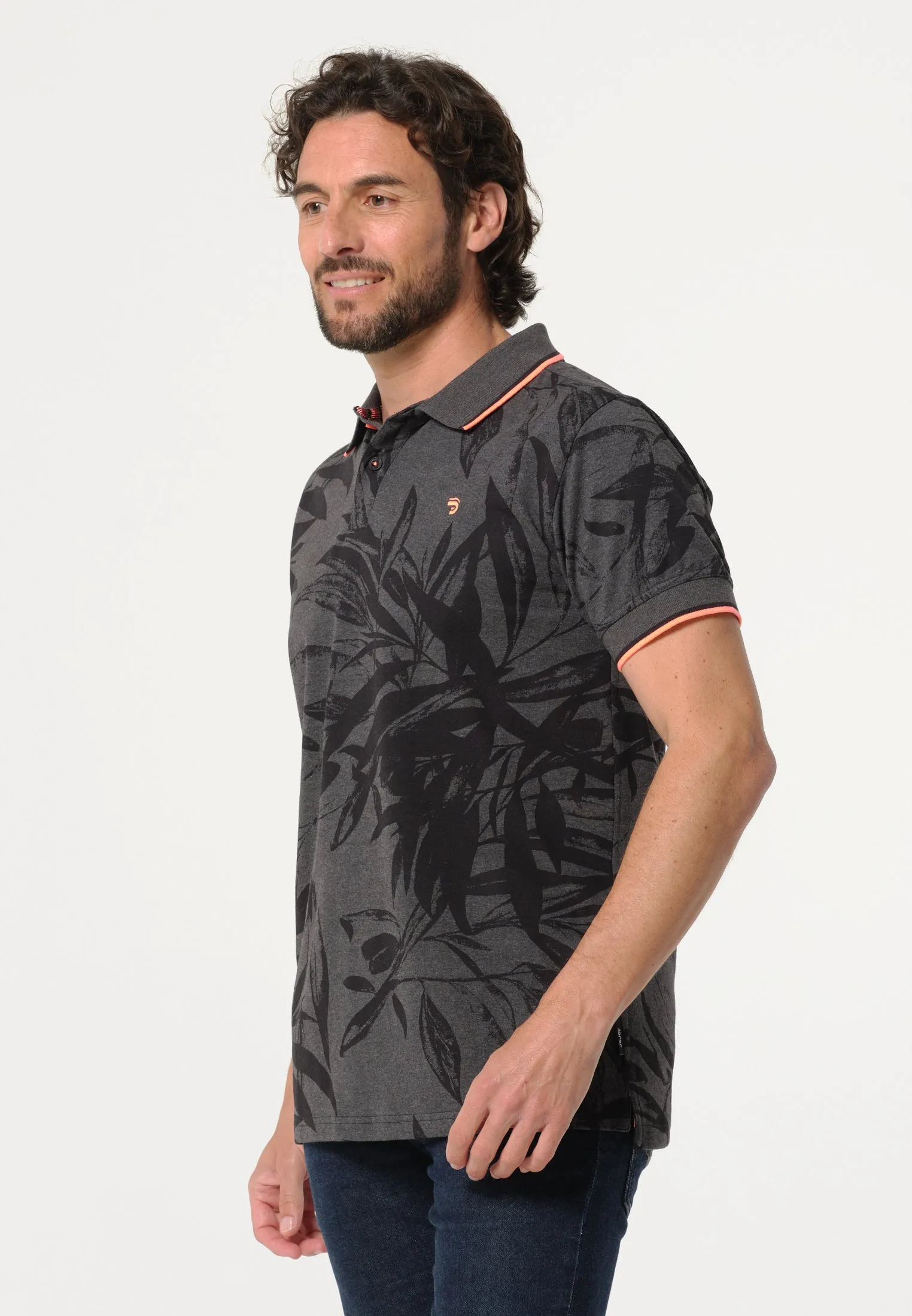 Polo homme kaki végétal et finitions contrastées