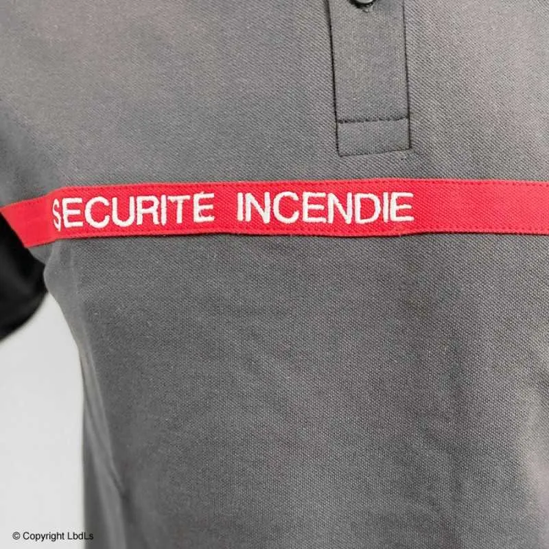 Polo SSIAP gris bande rouge brodé SECURITE INCENDIE