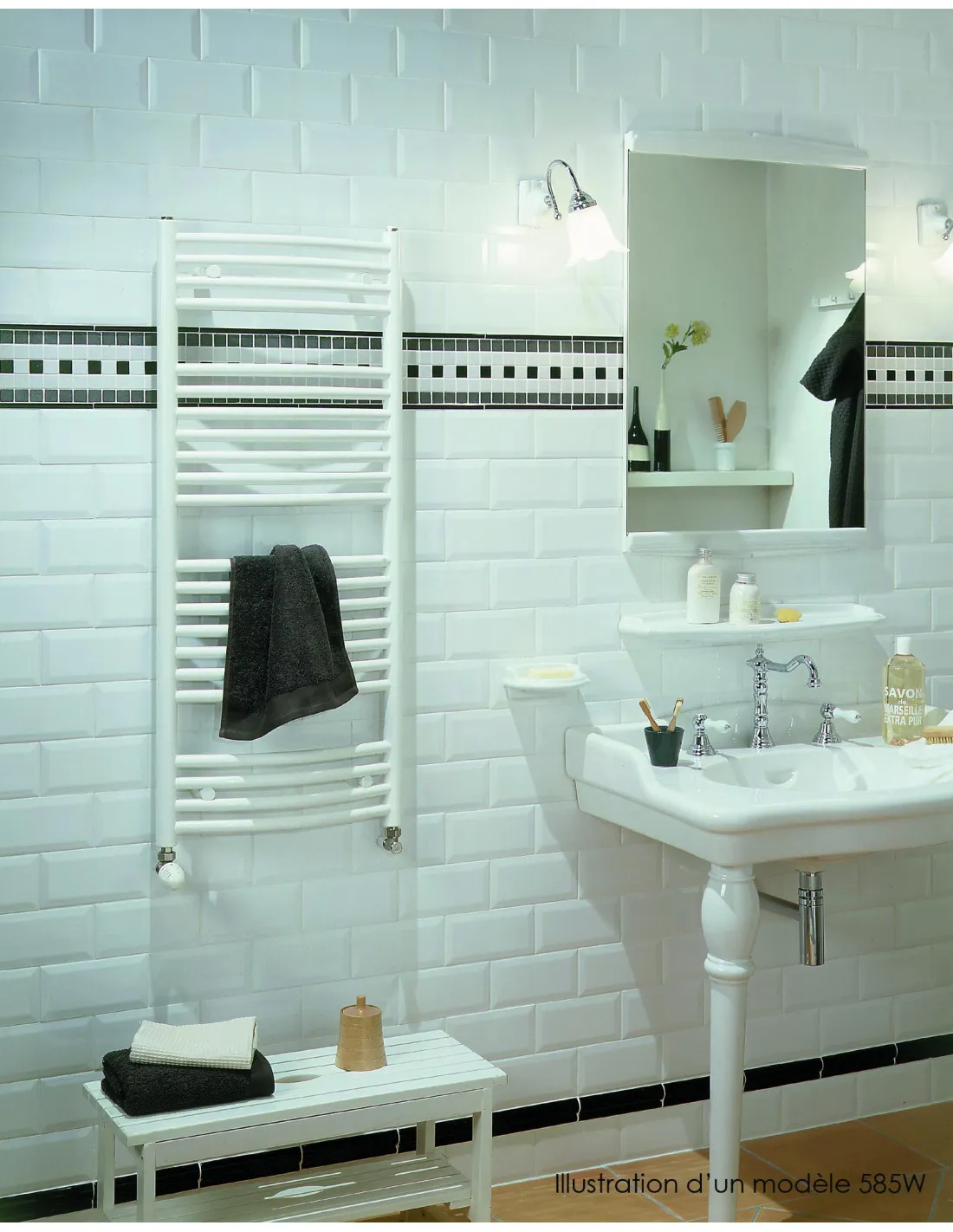 Radiateur sèche-serviettes eau chaude Palma Spa Blanc RAL 9016 585W horizontal 1146 mm / L 496 mm Acova CL-120-050