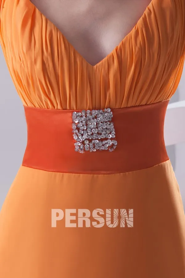 Robe demoiselle d'honneur orange col V à manche longue